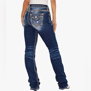 Flamingals Women Butt Lifting Bootcut Jeans Embroidered Mid Rise Stretchy Curvy